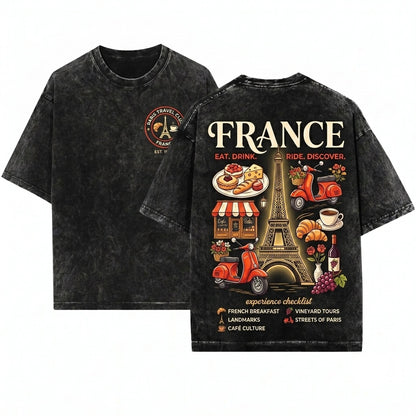 French Summer Paris Travel Graphic Unisex Wash T-Shirt