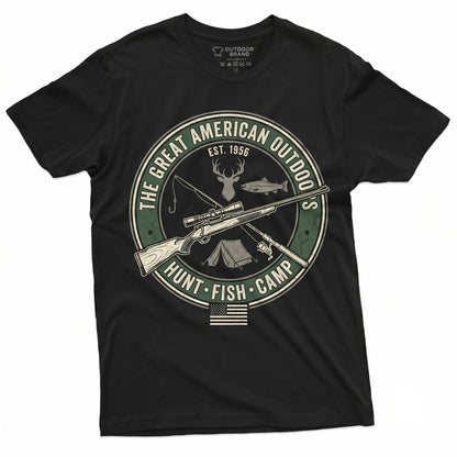 American Flag Hunting Fishing USA Hunter Fisher Outdoorsman Patriotic Gift Unisex TShirt