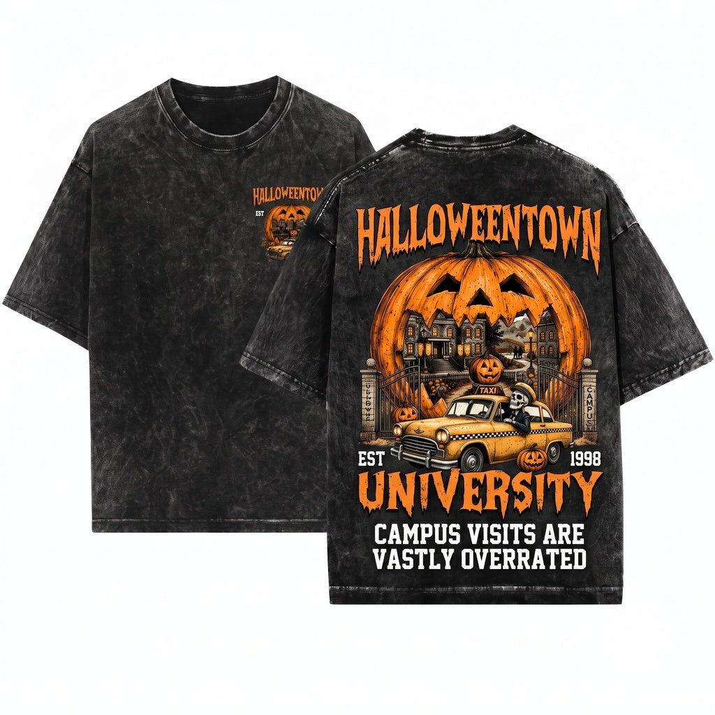 Vintage Halloween University Pumpkin Spooky Town Crewneck Unisex Wash T-Shirt