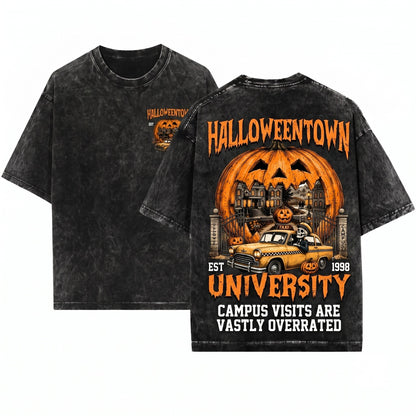 Vintage Halloween University Pumpkin Spooky Town Crewneck Unisex Wash T-Shirt