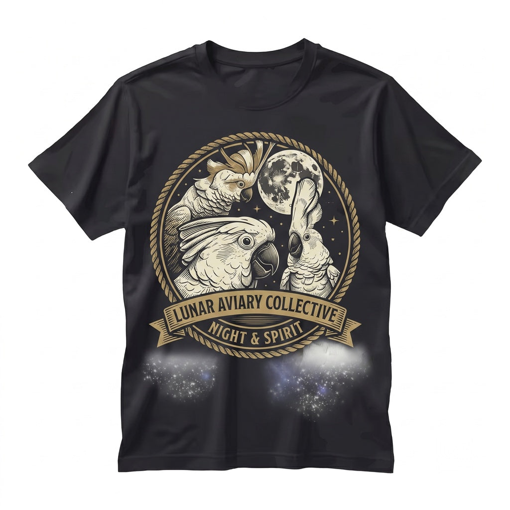 Three Umbrella Cockatoo Moon Vintage Graphic White Parrot Galaxy Exotic Bird Lover Retro Unisex TShirt
