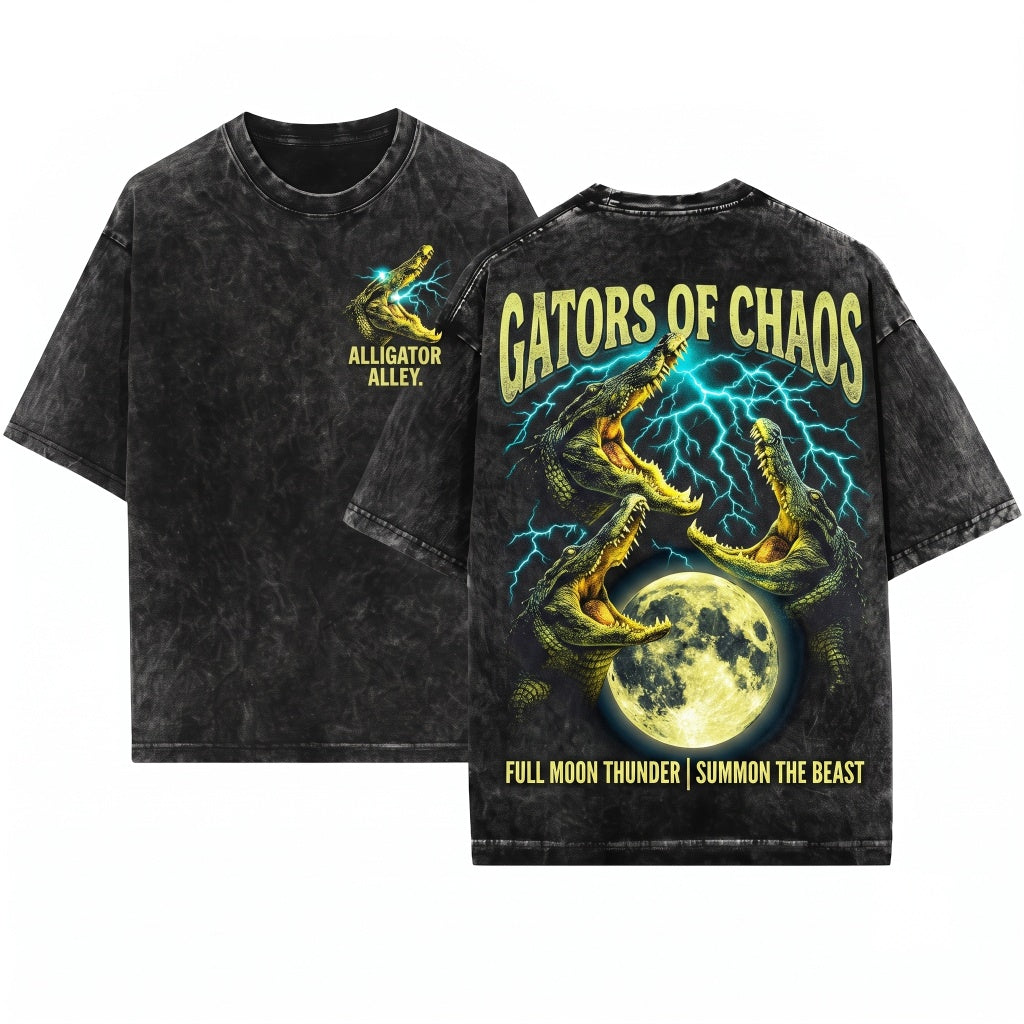 Vintage Alligator Lightnings 90s Retro Gator Swamp Moon Southern Nature Crocodile Top Unisex Wash T-Shirt