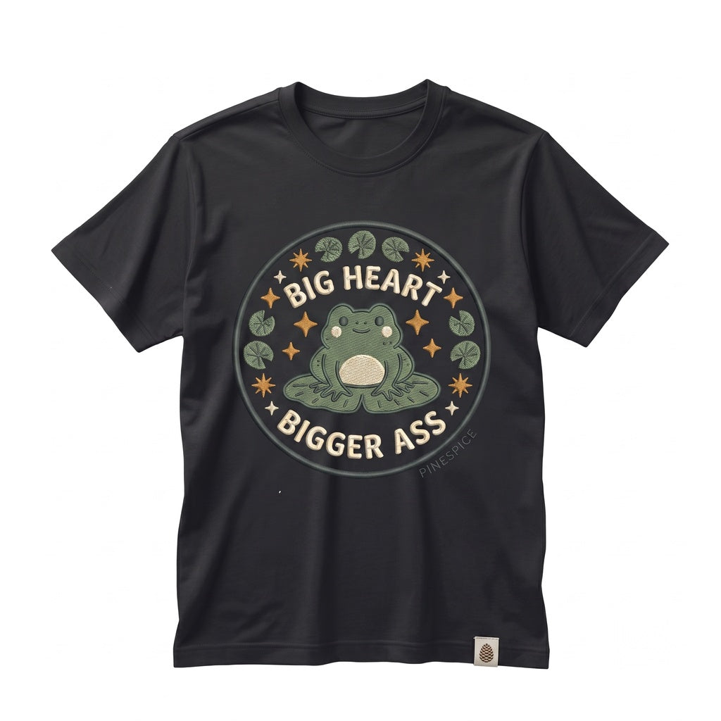 Cute Embroidered Frog Big Heart Meme Funny Animal Wholesome Graphic Gift Unisex TShirt