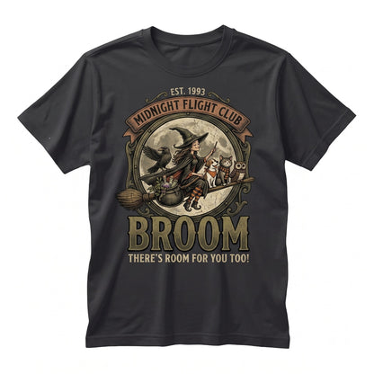 Spooky Witch Flying Broomstick Graphic Novelty Party Apparel - Halloween Fall Season Fun Unisex TShirt