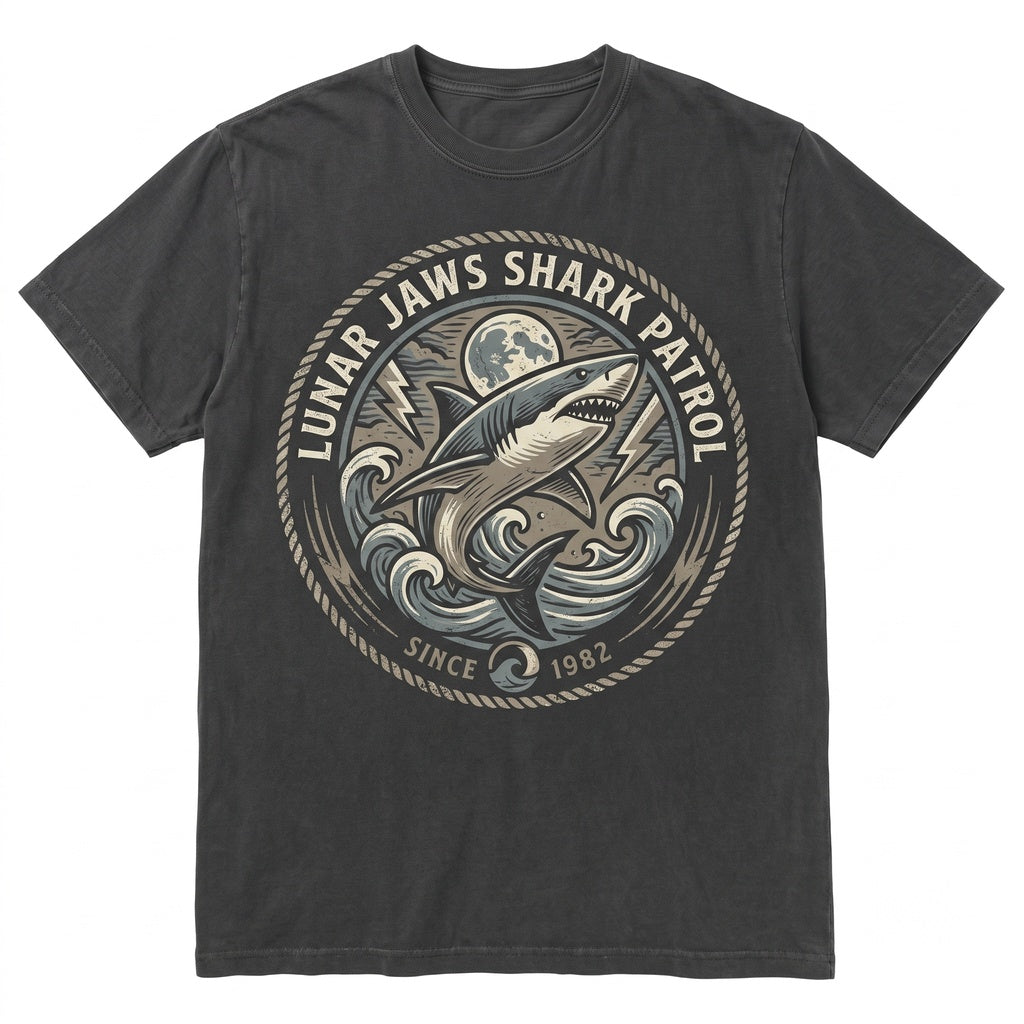 Gothic Great White Mako Shark Moon Lightning Graphic Ocean Dark Sea Lover Gift for Men Women Unisex TShirt