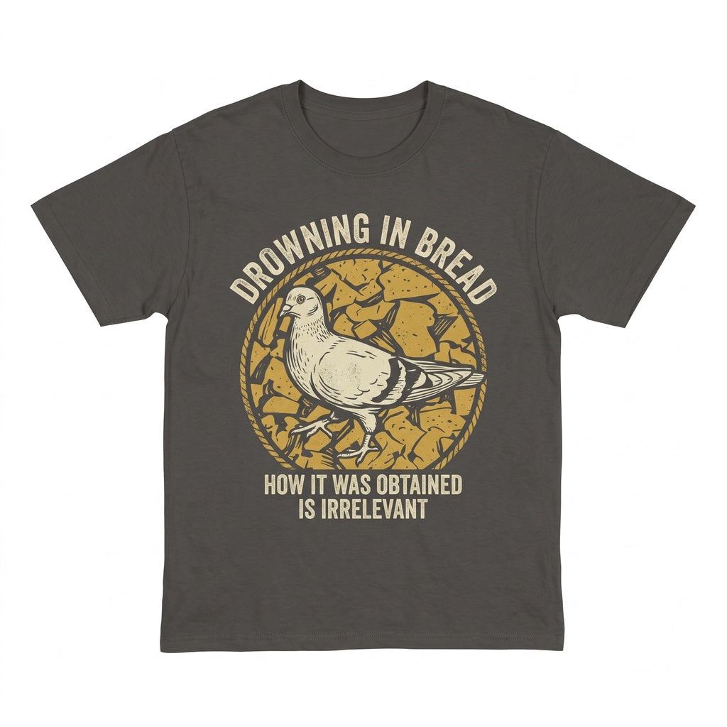 Funny Pigeon Drowning in Bread Vintage Japanese Graphic Humor Unisex TShirt