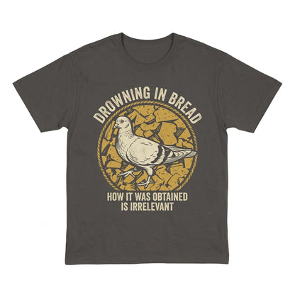 Funny Pigeon Drowning in Bread Vintage Japanese Graphic Humor Unisex TShirt