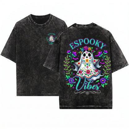 Espooky Season Halloween Cute Ghost Coffee Mexican Latina Spooky Conchas Unisex Wash T-Shirt