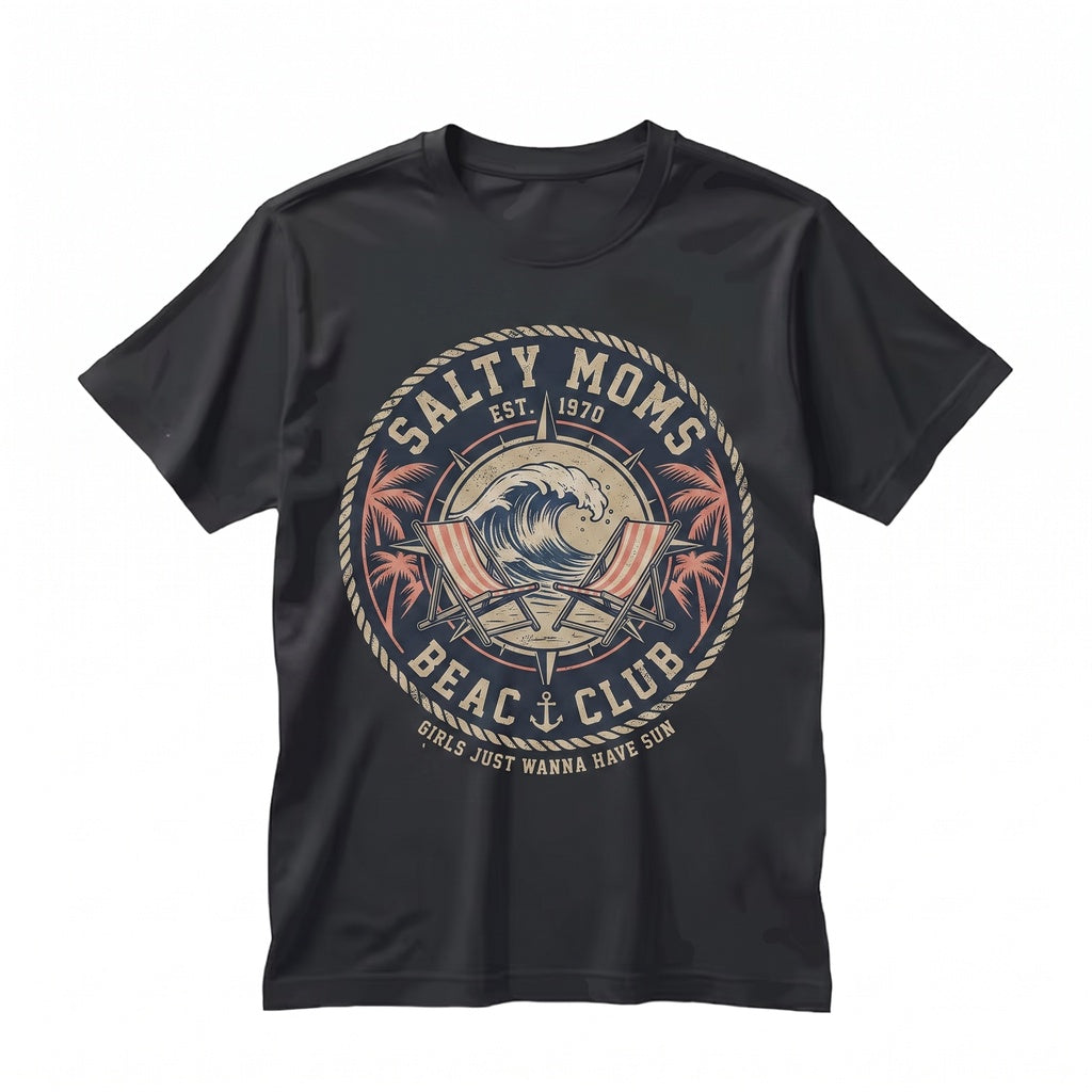 Salty Moms Beach Club Vacation Sunshine Summer Fun Graphic Apparel Unisex TShirt