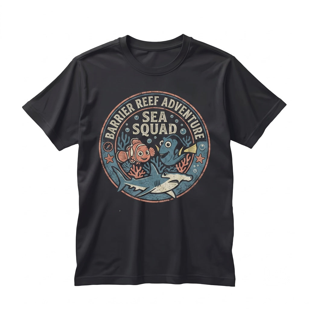Custom Animated Clownfish Blue Tang Ocean Family Vacation Theme Park Apparel Unisex TShirt