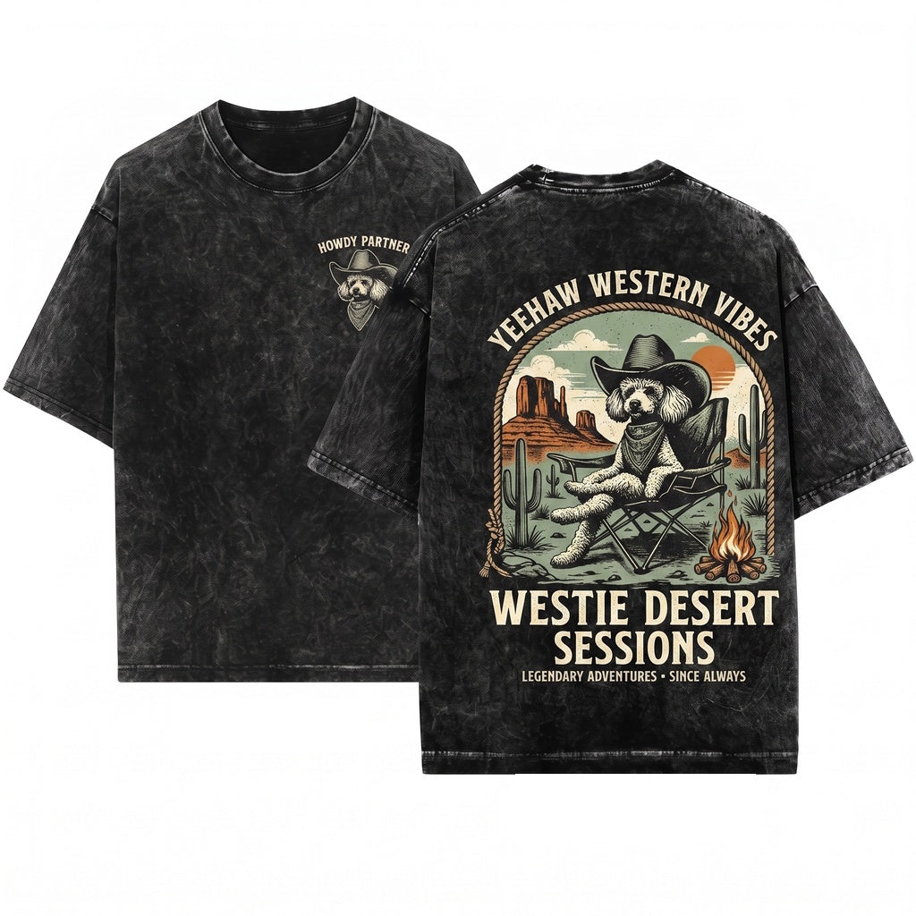 Vintage UFO Poodle Cowboy Retro Toy Dog Mom Dad Wild West Country Unisex Wash T-Shirt