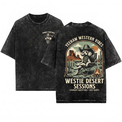 Vintage UFO Poodle Cowboy Retro Toy Dog Mom Dad Wild West Country Unisex Wash T-Shirt