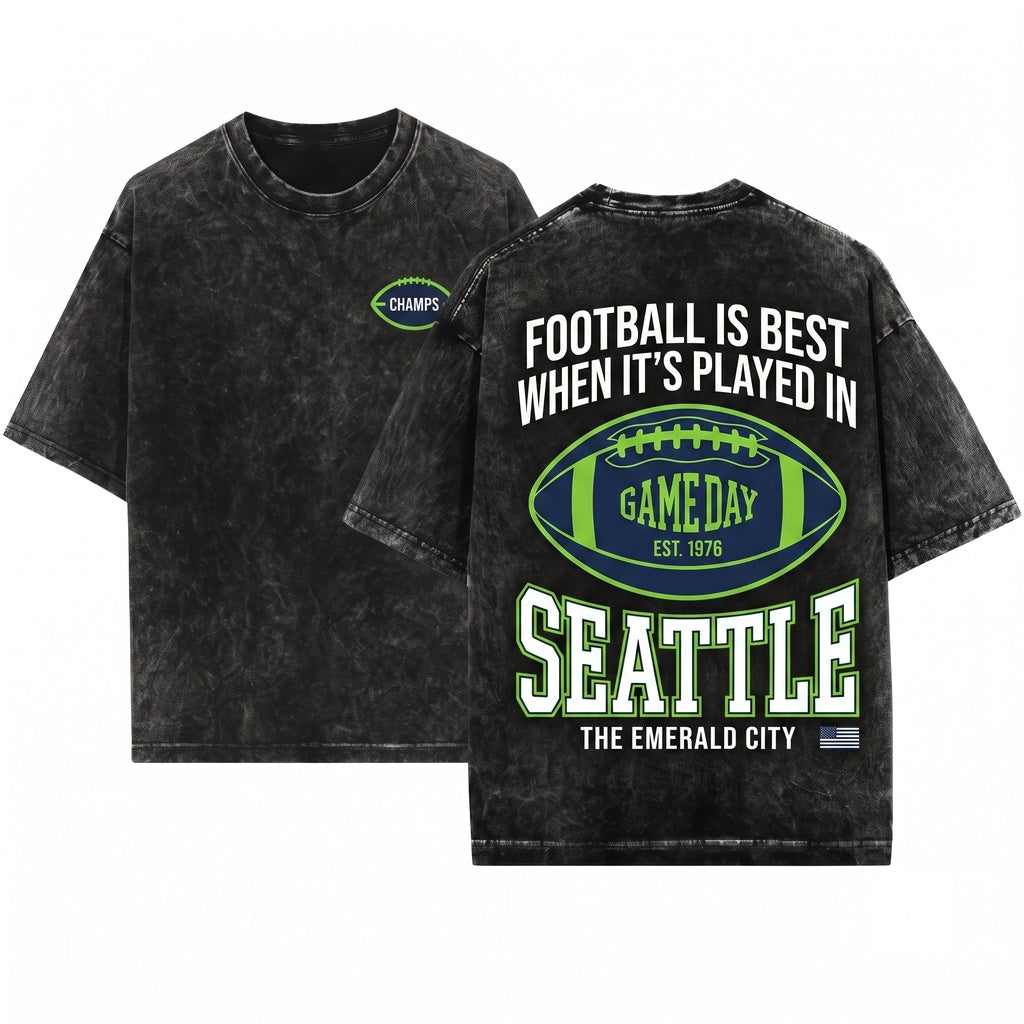 Seattle Sweatshirt Football Champions Crewneck Back Print Vintage Gift Oversized Casual Apparel Unisex Wash T-Shirt