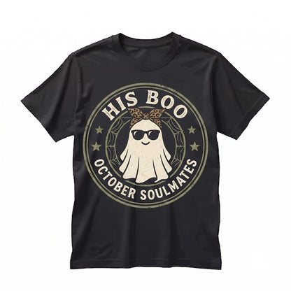 Spooky Season Ghost Couple Matching Her Boo His Halloween Costume Unisex TShirt