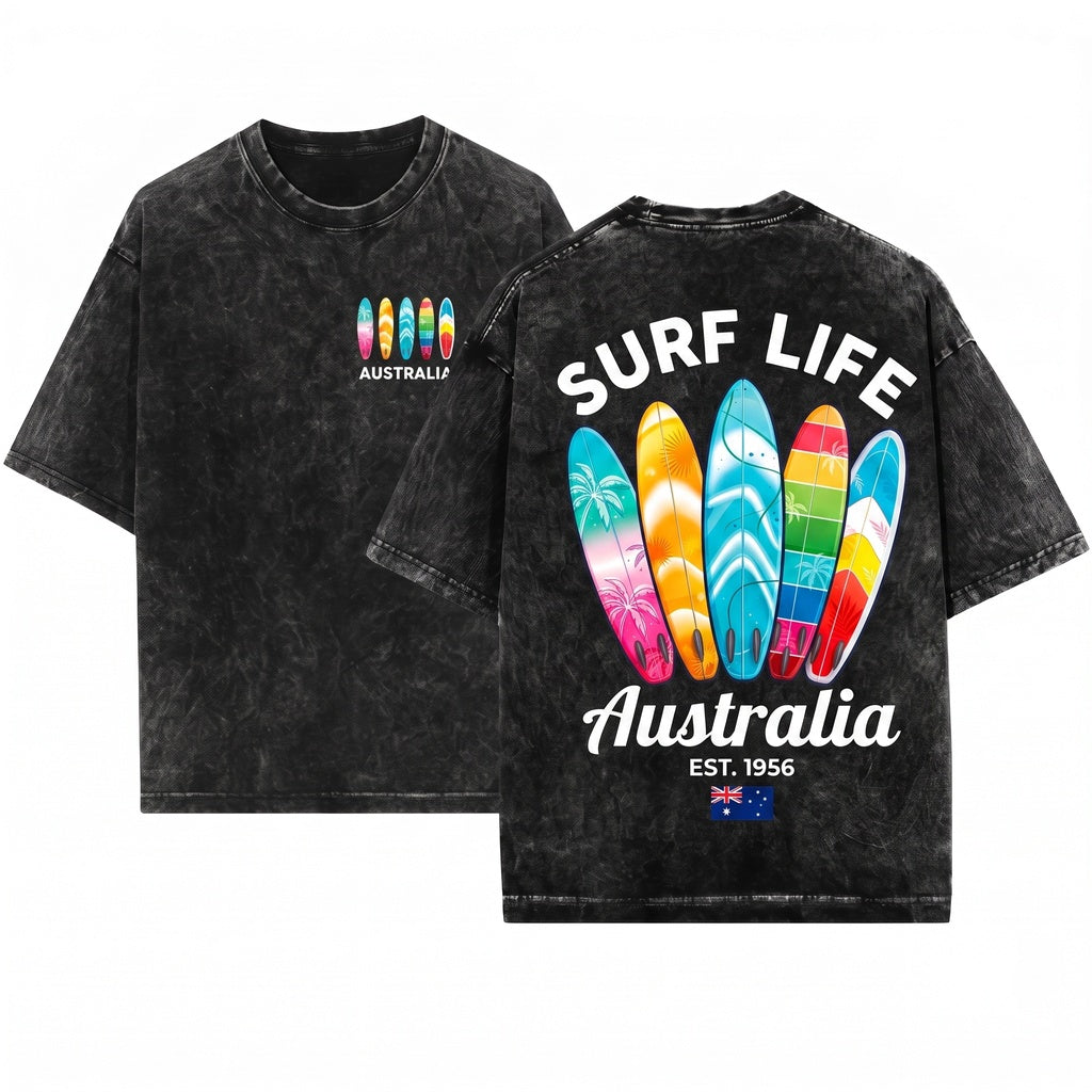 Australia Aussie Coastal Ocean Beach Surfer Graphic Gift Unisex Wash T-Shirt