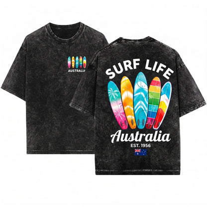 Australia Aussie Coastal Ocean Beach Surfer Graphic Gift Unisex Wash T-Shirt