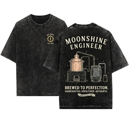 Moonshine Patent Vintage Engineer Blueprint Drawing Graphic Unisex Wash T-Shirt