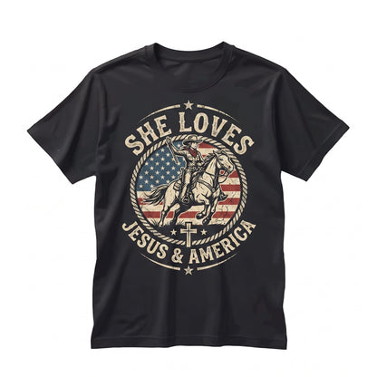 She Loves Jesus And America Too Christian Patriotic 4th Of July Faith Religious USA Unisex TShirt