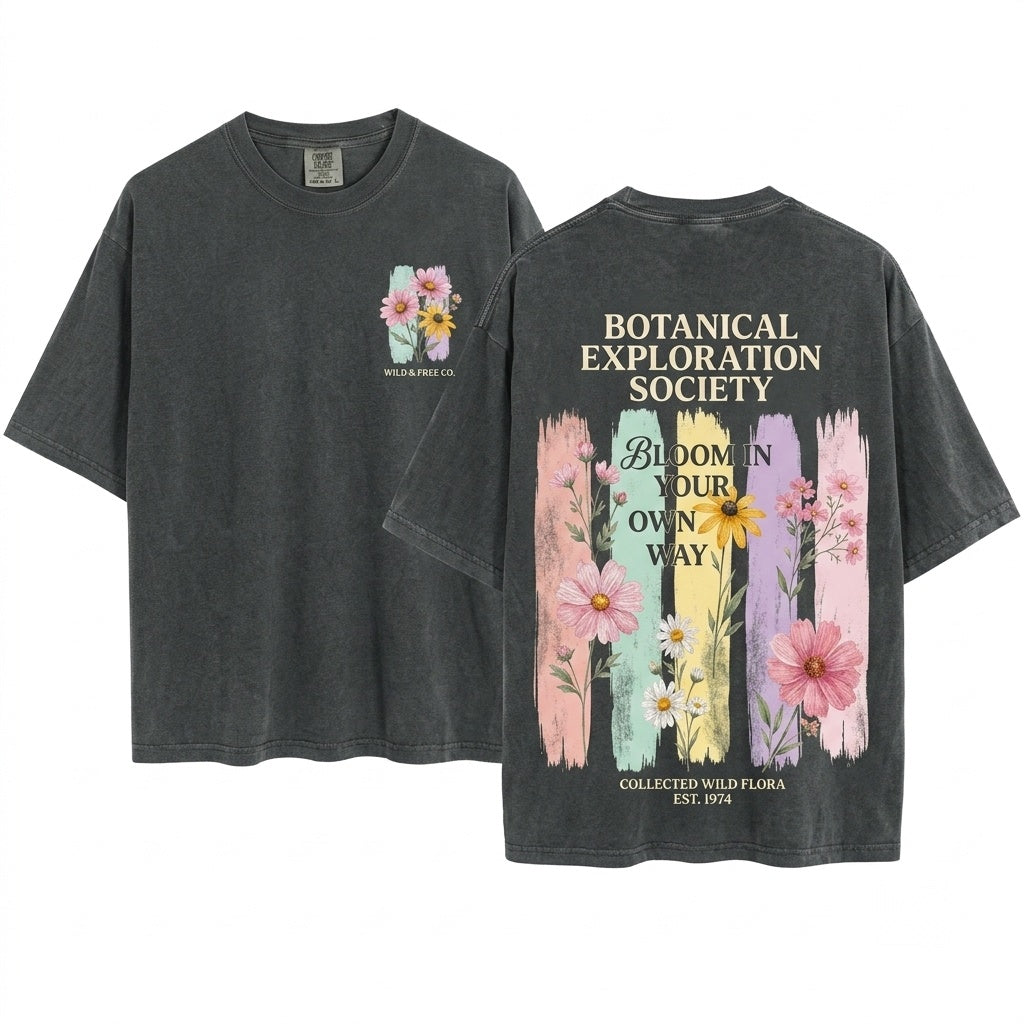 Watercolor Floral Brushstroke Graphic Botanical Garden Wildflower Soft Pastel Nature Inspired Gift Unisex Wash T-Shirt