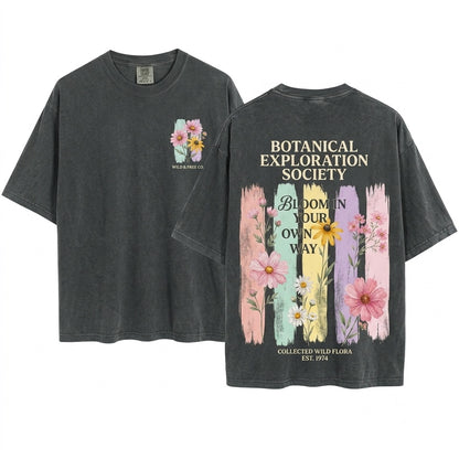 Watercolor Floral Brushstroke Graphic Botanical Garden Wildflower Soft Pastel Nature Inspired Gift Unisex Wash T-Shirt