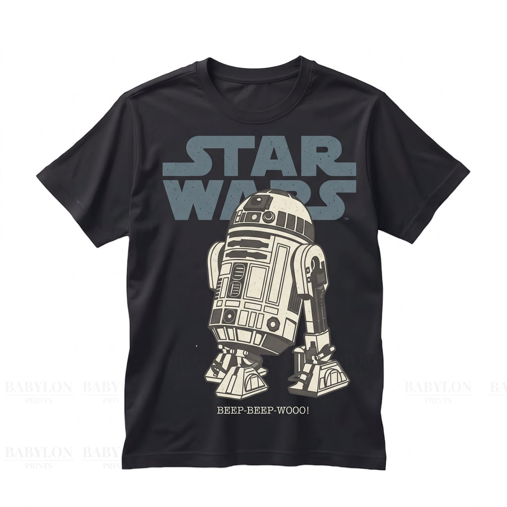 Vintage Sci-Fi Astromech Droid Graphic Apparel Retro Galaxy Space Robot May Fourth Matching Unisex TShirt