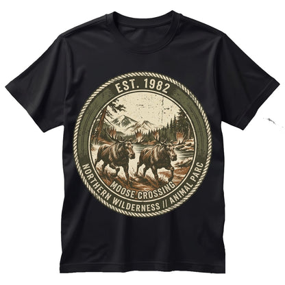 Running Moose Wildlife Graphic Nature Lover Rustic Forest Animal Outdoors Elk Alaska Hunting Gift Unisex TShirt