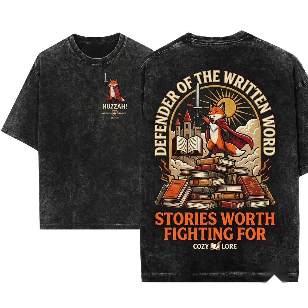 Huzzah Fox Embroidered Medieval Renaissance Faire Tabletop Fantasy Gamer Apparel Unisex Wash T-Shirt
