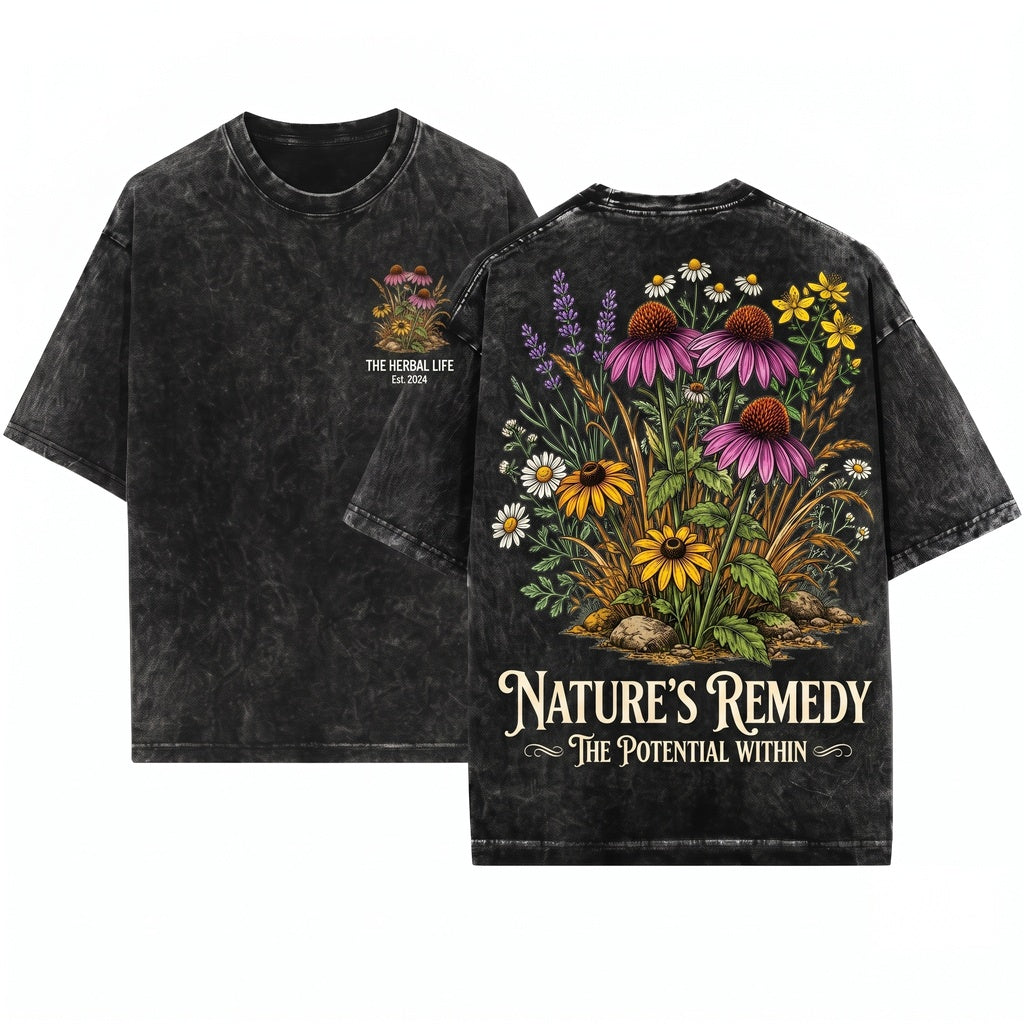 Classic Coneflower Graphic Wildflower Botanical Prairie Garden Vintage Nature Gift Unisex Wash T-Shirt