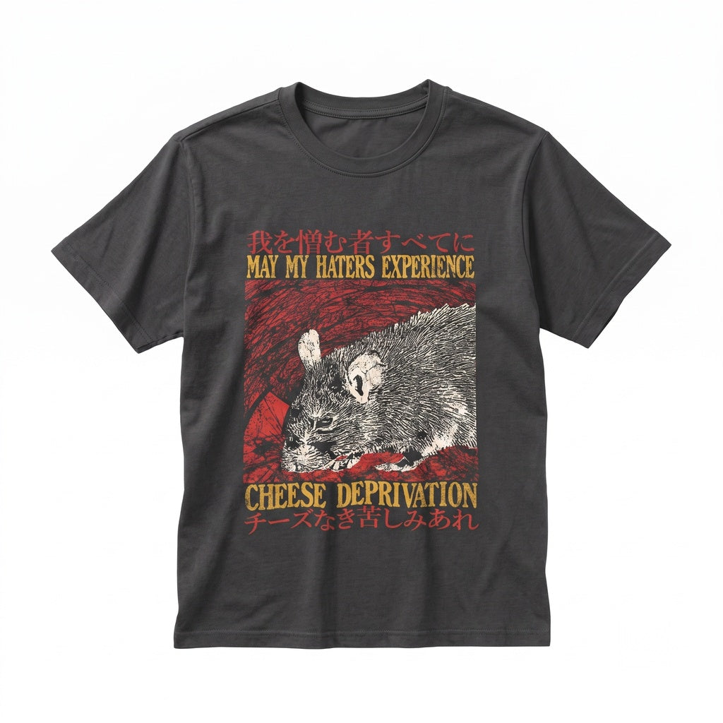Funny May My Haters Experience Cheese Deprivation Vintage Japanese Mouse Graphic Humor Apparel Unisex TShirt