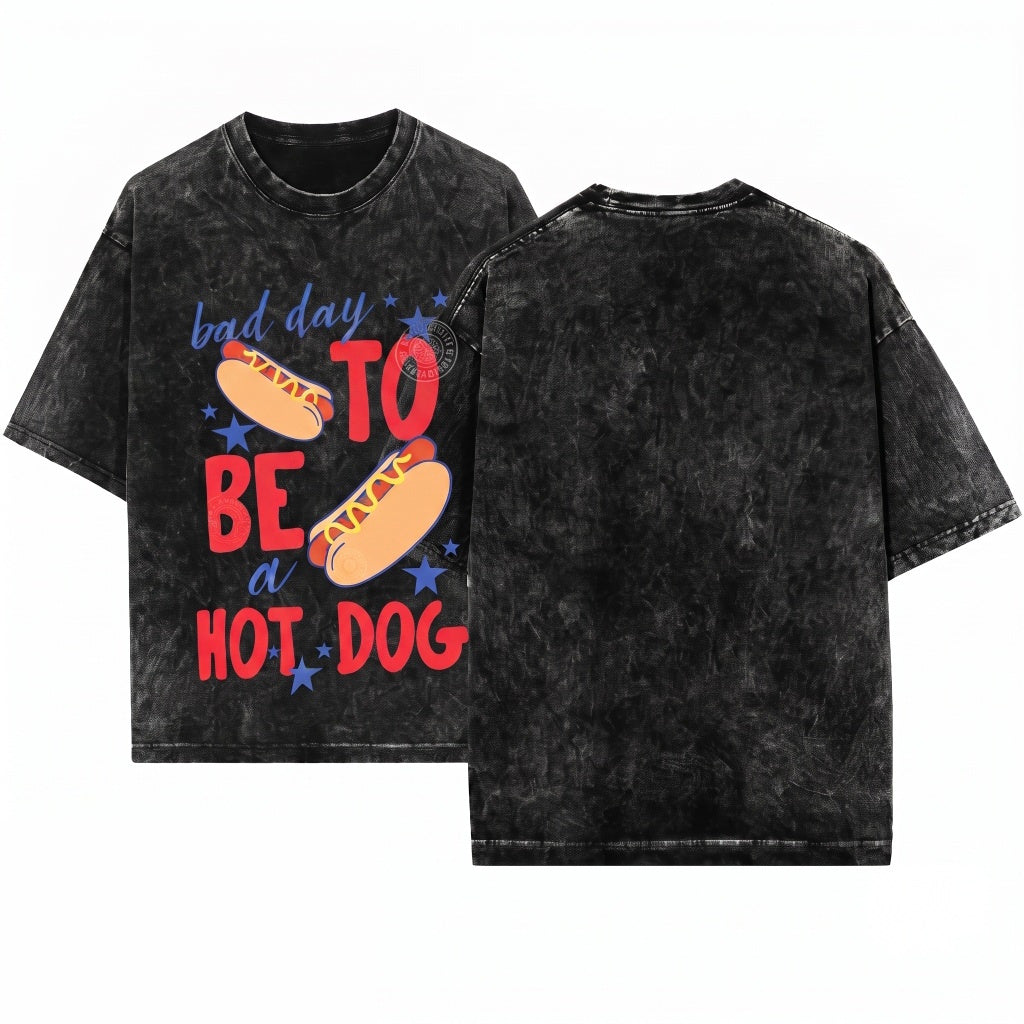 Bad Day To Be a Hot Dog Summer 4th of July Labor Day Graphic Unisex Wash T-Shirt