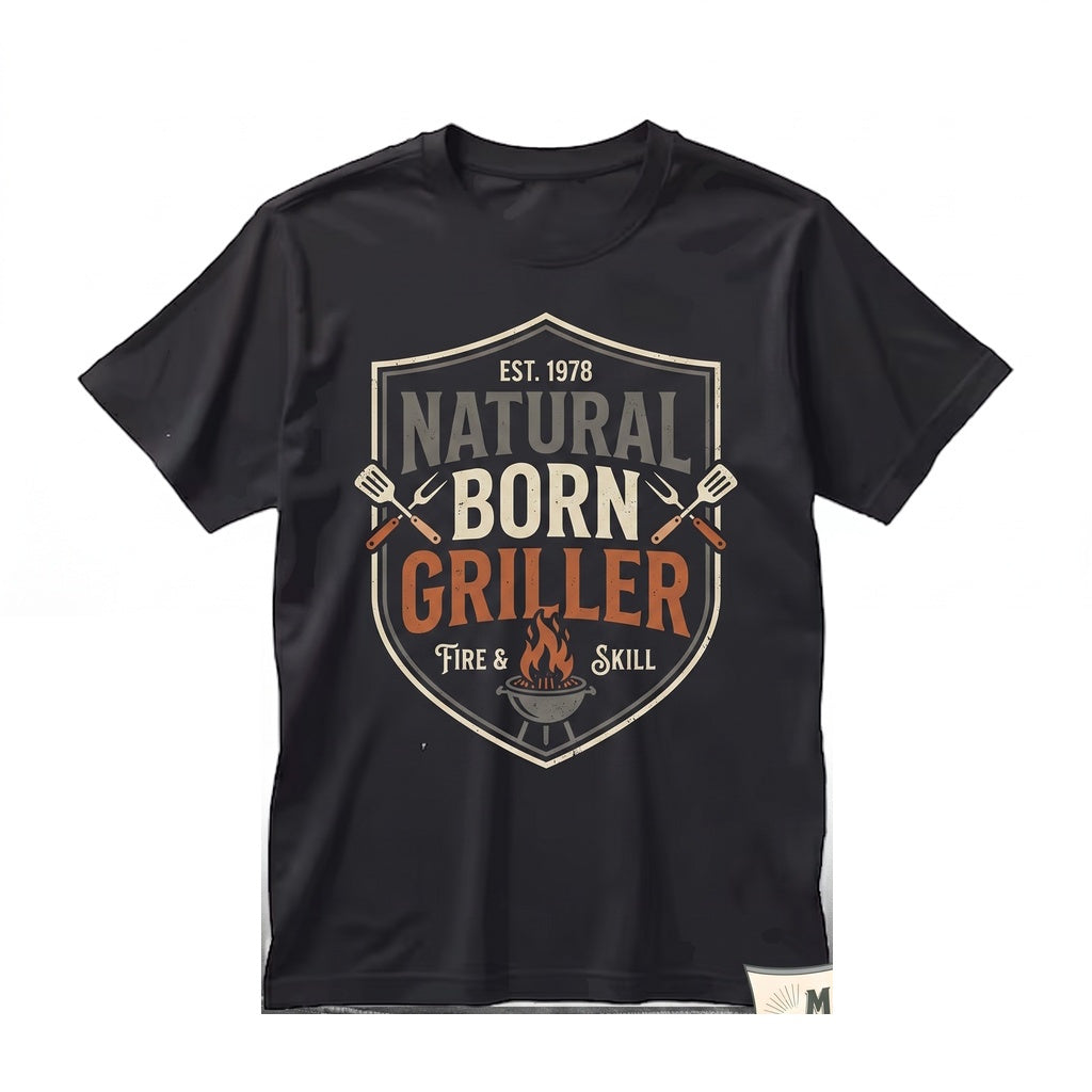 Natural Born Griller Funny Vintage Retro Graphic Barbecue Pitmaster Dad Smoke Meat Chef Unisex TShirt