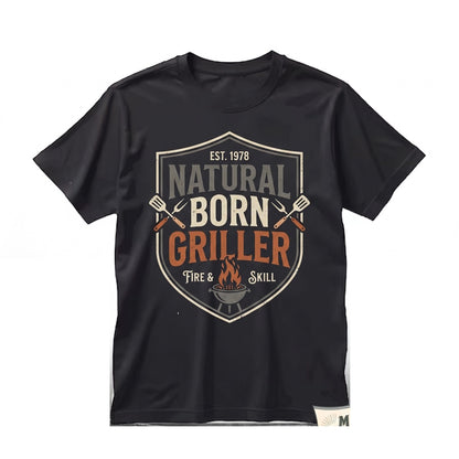 Natural Born Griller Funny Vintage Retro Graphic Barbecue Pitmaster Dad Smoke Meat Chef Unisex TShirt