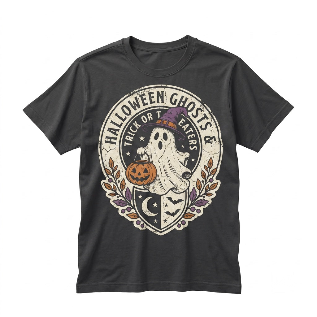 Witch Hat Ghost Halloween Pumpkin Basket Purple Orange Aesthetic Night Spooky Trick Gift Unisex TShirt