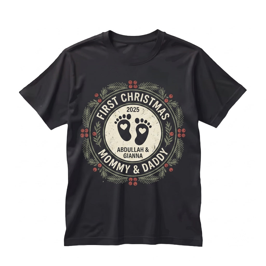 Personalized First Christmas 2025 New Grandparents Gift Pregnancy Announcement Keepsake Unisex TShirt
