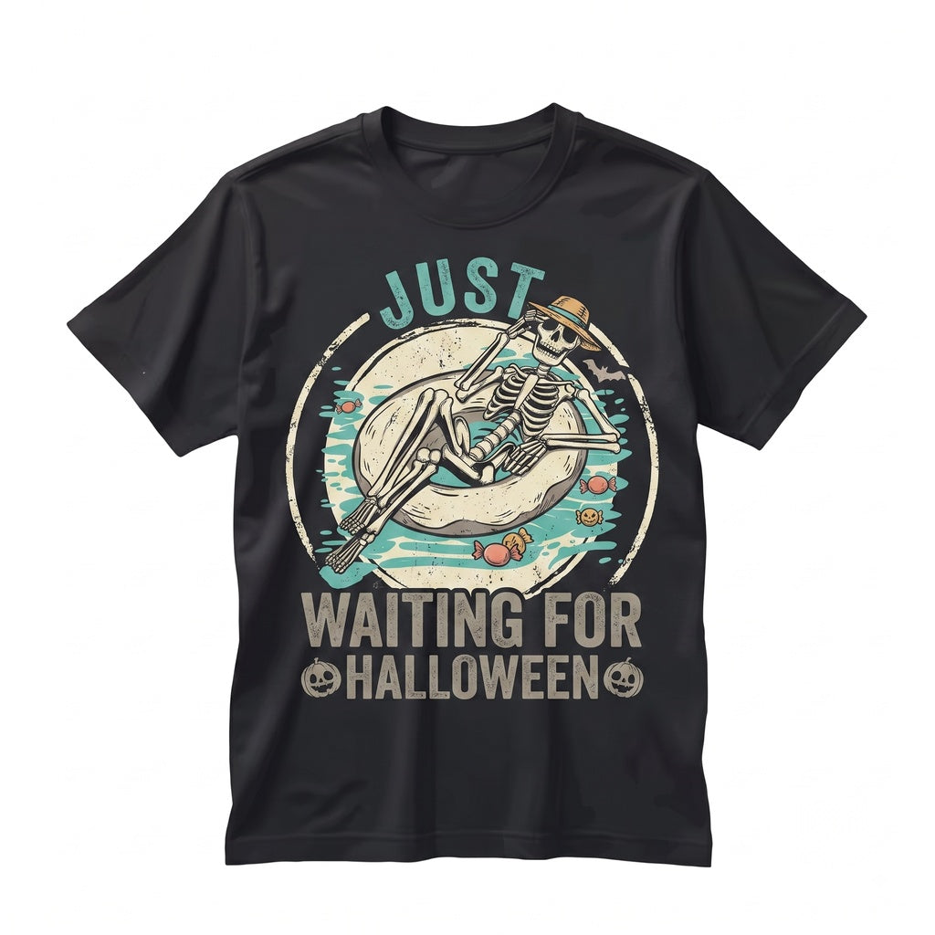 Just Waiting For Halloween Spooky Summer Vibes Skeleton Graphic Unisex TShirt