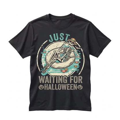Just Waiting For Halloween Spooky Summer Vibes Skeleton Graphic Unisex TShirt