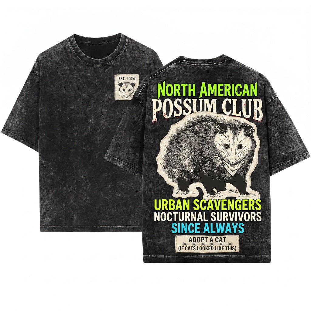 Adopt A Cat Japanese Opossum Funny Meme Vintage Graphic Aesthetic Apparel Unisex Wash T-Shirt