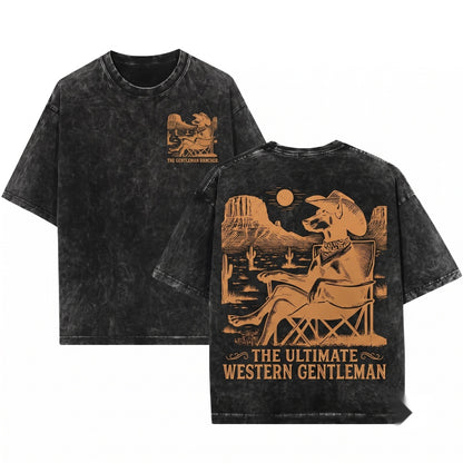 Vintage Western Cowboy Doberman Retro Desert Dog Chill Gift For Mom Dad Lovers Unisex Wash T-Shirt