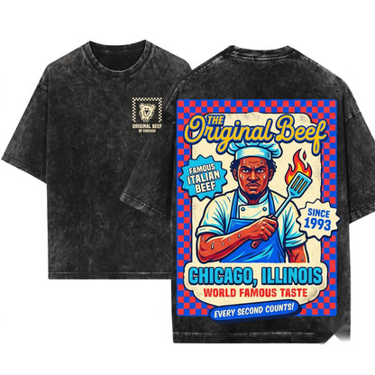 Retro Chicagoland Original Beef Carmi Bear Restaurant Graphic Unisex Wash T-Shirt