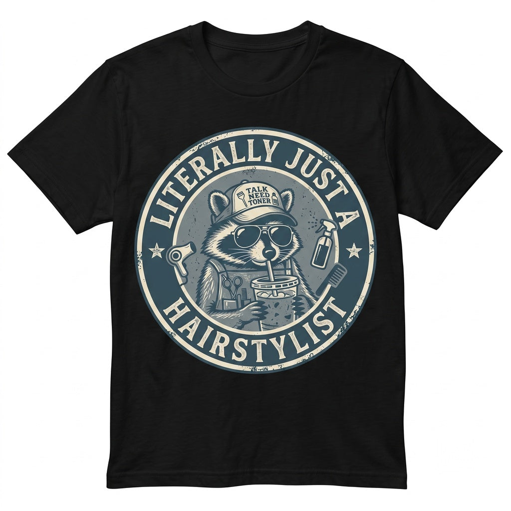 Funny Hair Stylist Raccoon Graphic, Cosmetology Graduation Gifts, Hairdresser Salon Team Apparel for Women, Unisex TShirt