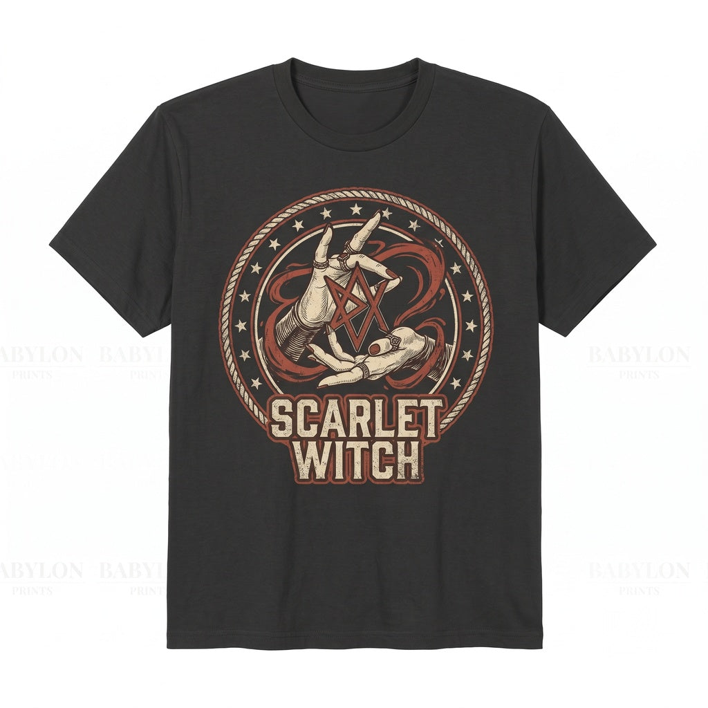 Vintage Scarlet Witch Wanda Maximoff Retro Comic Chaos Magic Graphic Apparel Gift Unisex TShirt