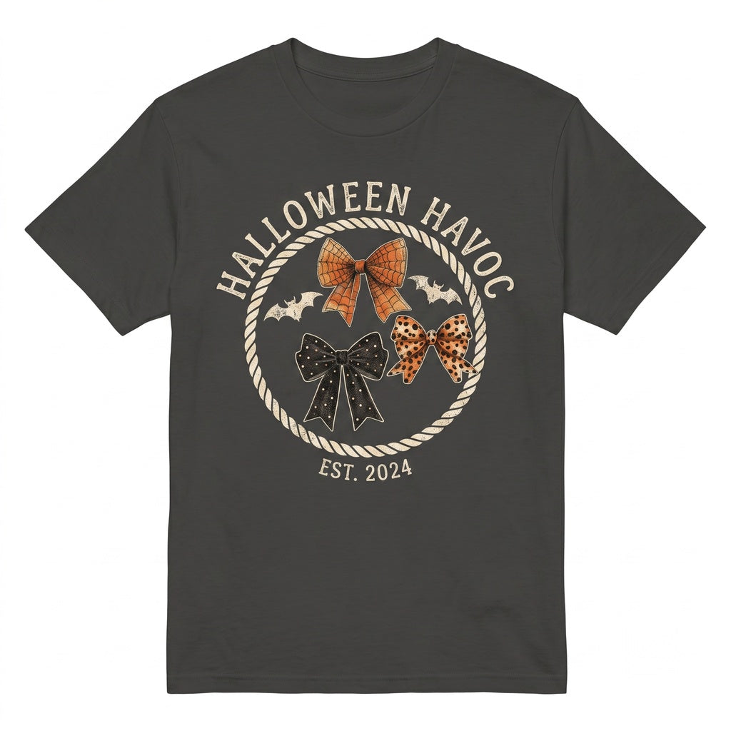 Coquette Halloween Bat Bows Spooky Autumn Fall Ribbons Girly Thanksgiving Unisex TShirt