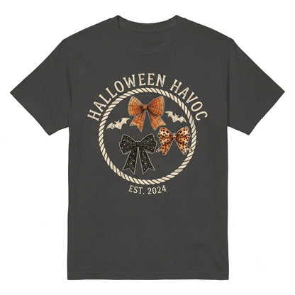Coquette Halloween Bat Bows Spooky Autumn Fall Ribbons Girly Thanksgiving Unisex TShirt