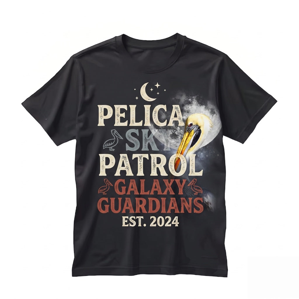 Three Pelican Moon Coastal Bird Lover Funny Galaxy Vintage Wash Retro Graphic Nature Top Unisex TShirt