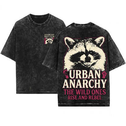 Vintage Anarchy Raccoon Pink Graphic Casual Apparel Unisex Wash T-Shirt