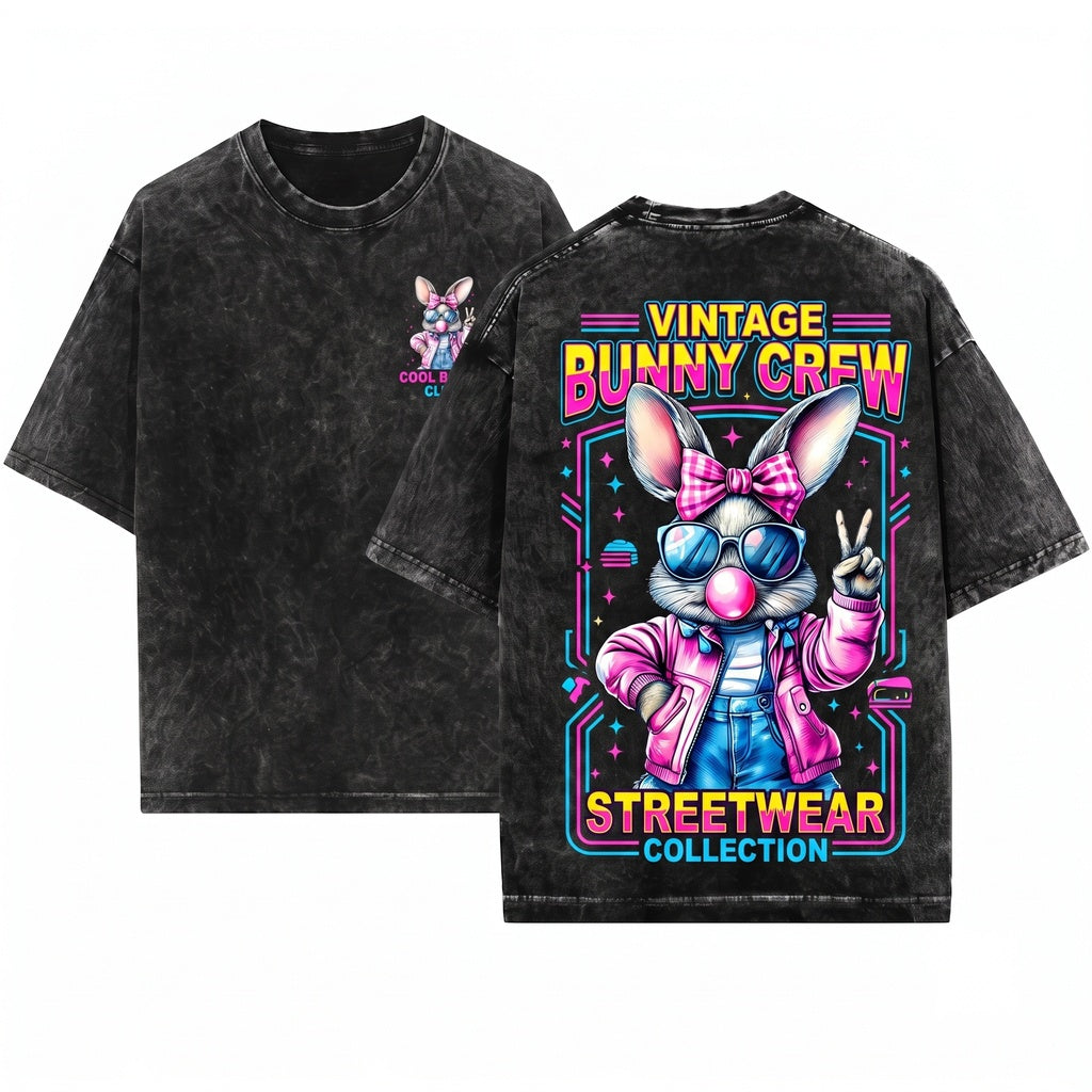 Retro Easter Bunny Blowing Bubble Gum Happy Sunglasses Sweatshirt Unisex Wash T-Shirt