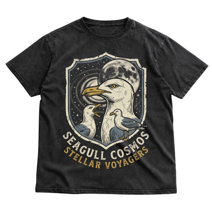 Three Seagulls Vintage Moon Graphic Retro Ocean Wildlife Funny Coastal Bird Lover Gift Unisex TShirt