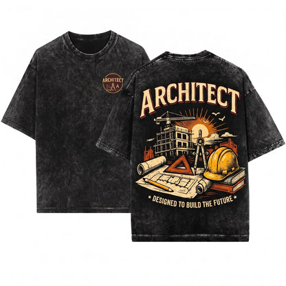 Architect Blueprint Designing Future Graphic Vintage Construction Student Gift Professional Apparel Unisex Wash T-Shirt