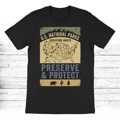 US National Parks Map Hiking Camping Outdoor Gift RV Travel Round Trip Unisex TShirt