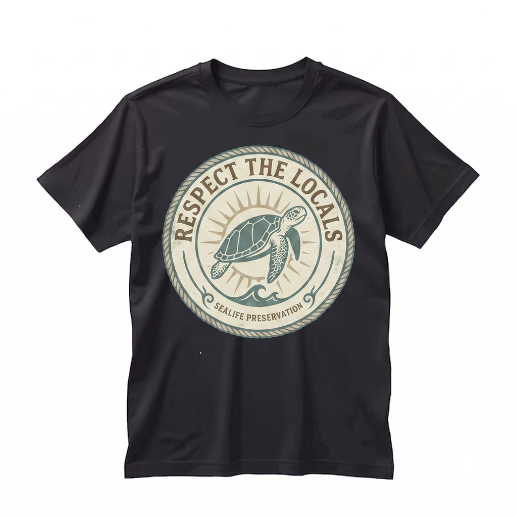 Respect The Locals Sea Turtle Graphic Vintage Ocean Conservation Marine Life Aesthetic Beachwear Gift Unisex TShirt